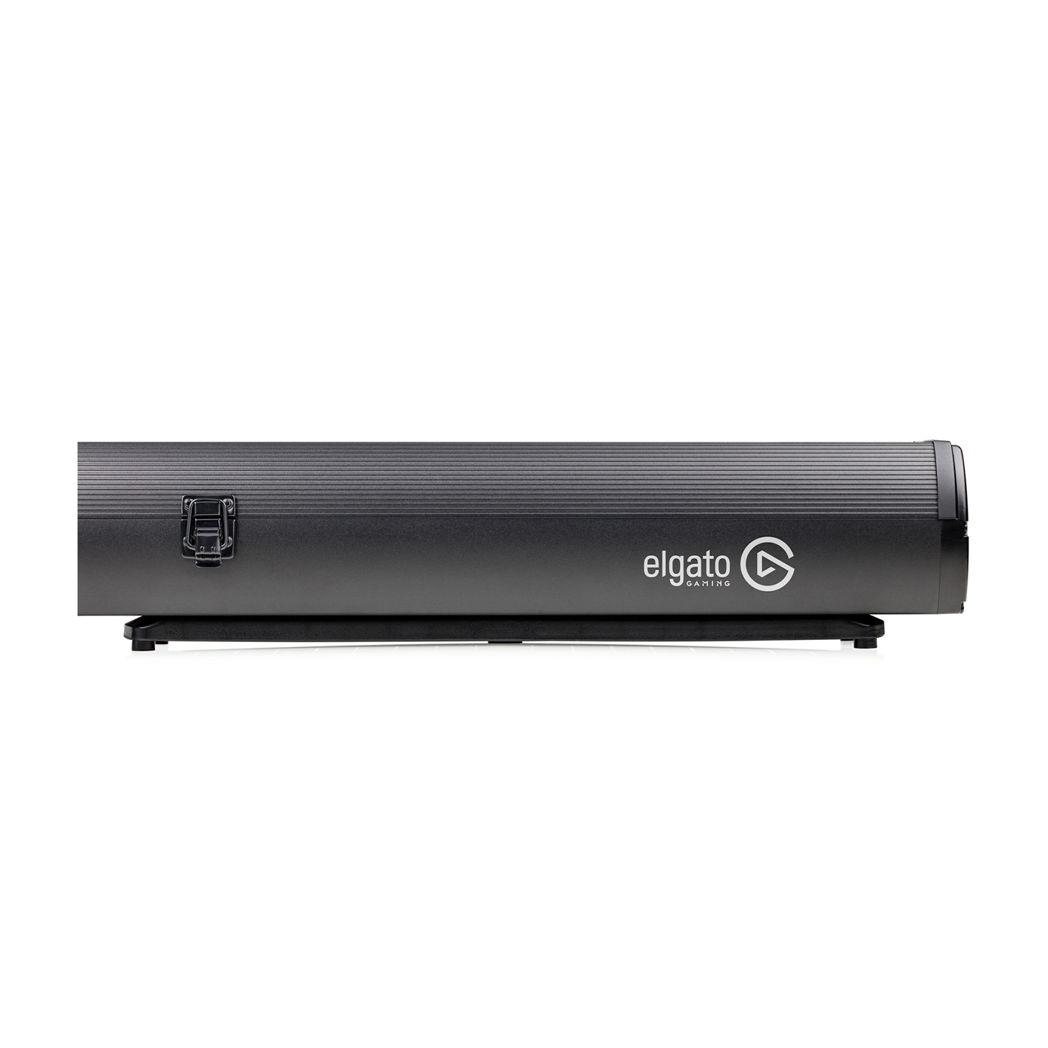 Dispositivo di acquisizione video Elgato, nero, con coperchio chiuso. Prodotto su base nera.