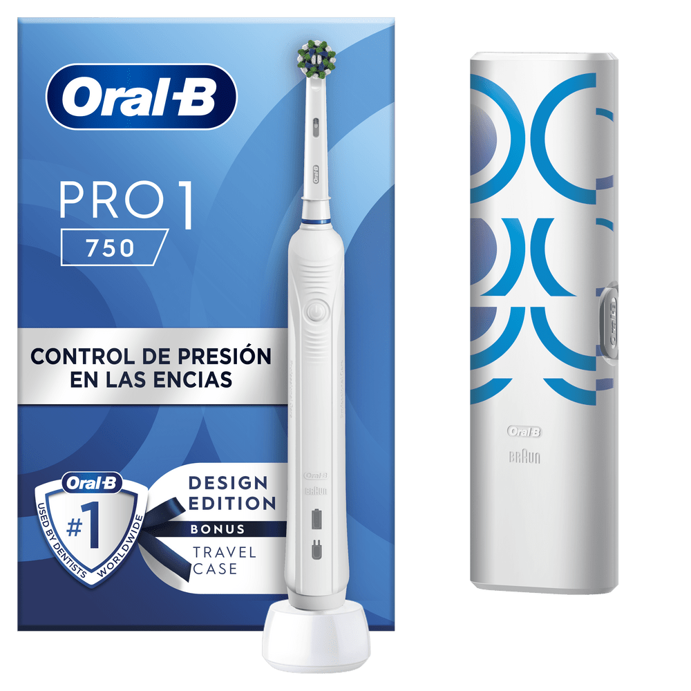 Cepillo eléctrico - Oral-B Pro 1 750, Con 1 Estuche De Viaje Y 1 Cabezal, Diseñado Por Braun, Blanco