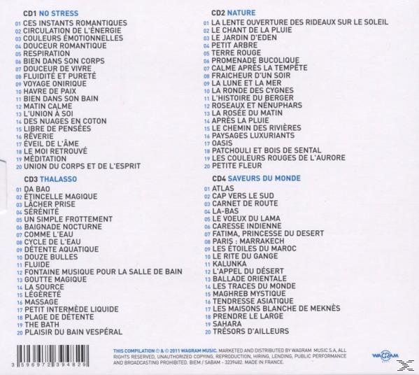 Ein CD-Cover mit Songtitellisten, unterteilt in vier Kategorien, in verschiedenen Schriftarten und Farben.