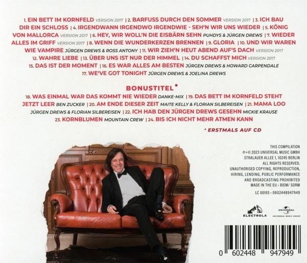 Albumcover mit Mann auf rotem Sofa. Text mit Songtiteln und Künstlernamen.