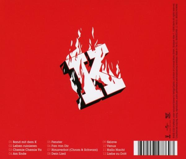 Rotes Albumcover mit weißem Logo und Titelliste.