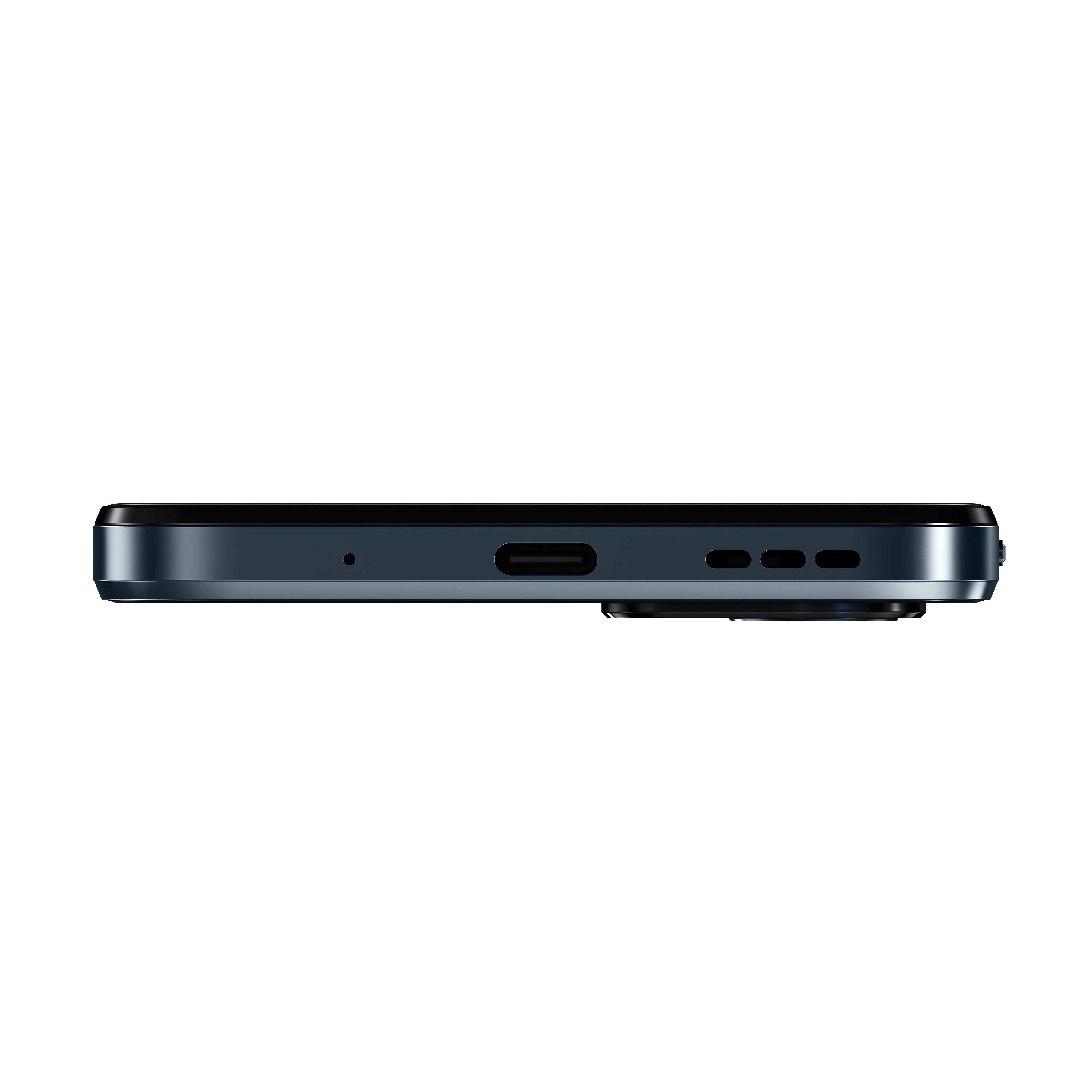 Seitenansicht eines schwarzen Smartphones mit Ladeanschluss und Lautsprechern.