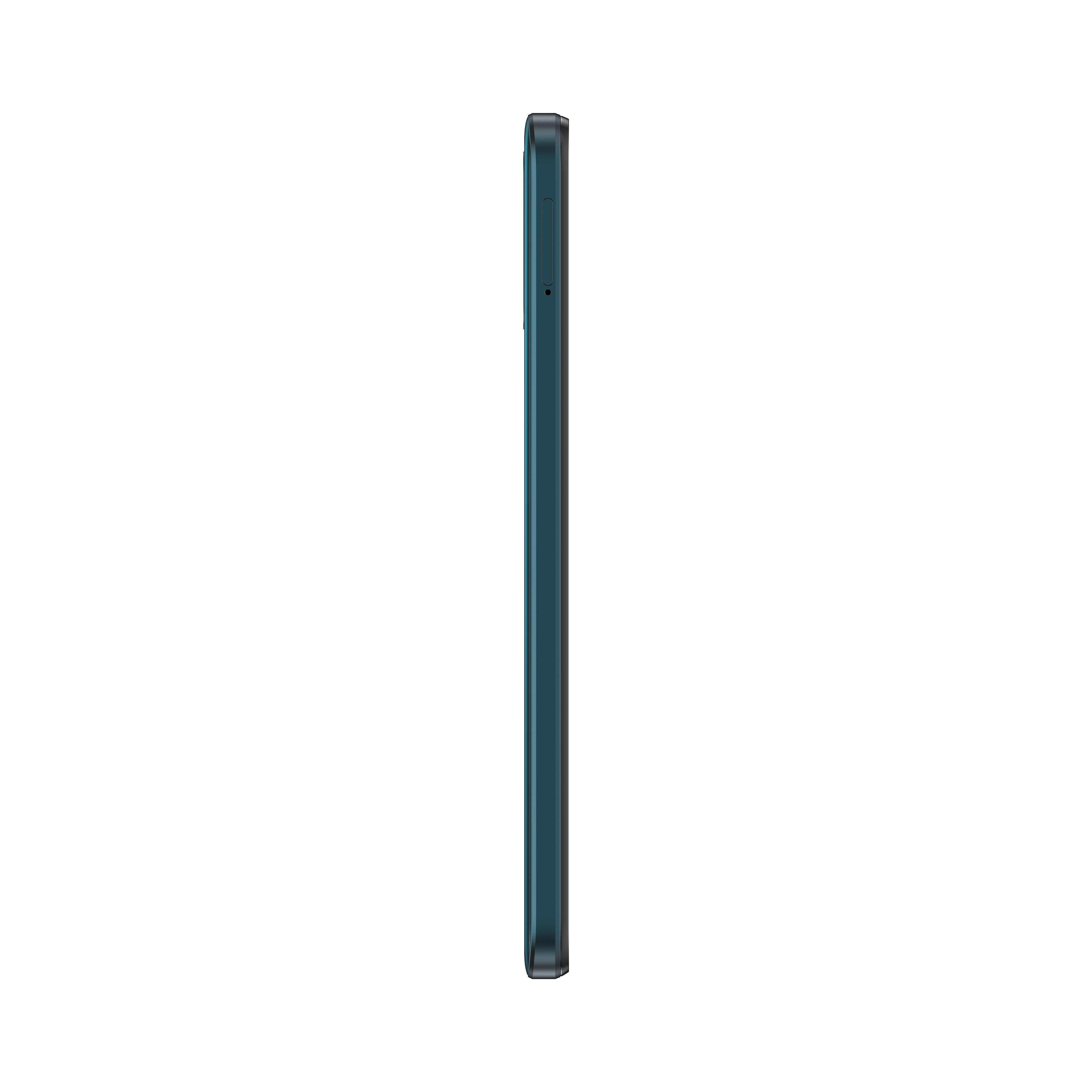 Seitenansicht eines dunkelblauen Smartphones.