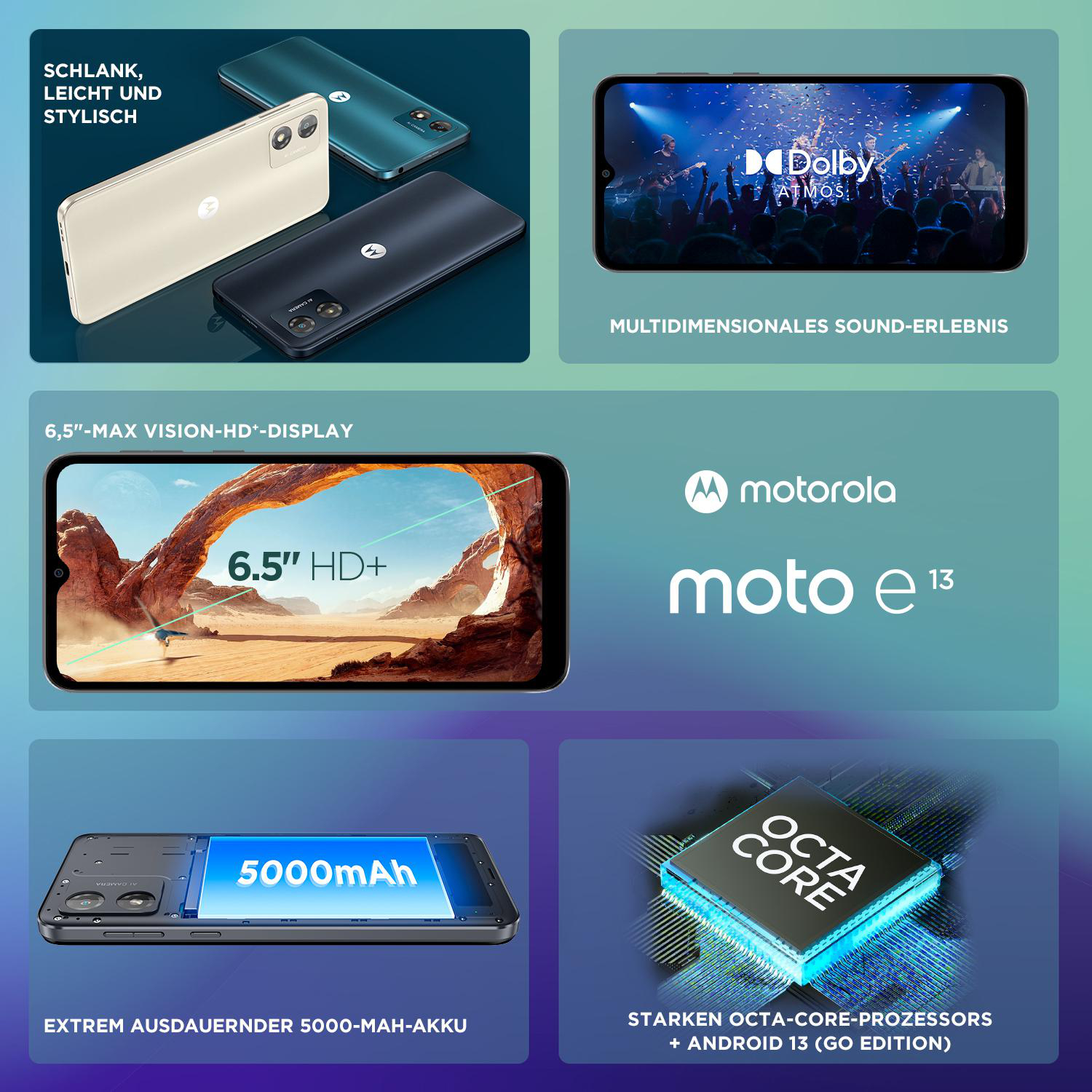 Motorola-Telefon mit verschiedenen Funktionen, einschließlich Bildschirm, Akku und Kamera.