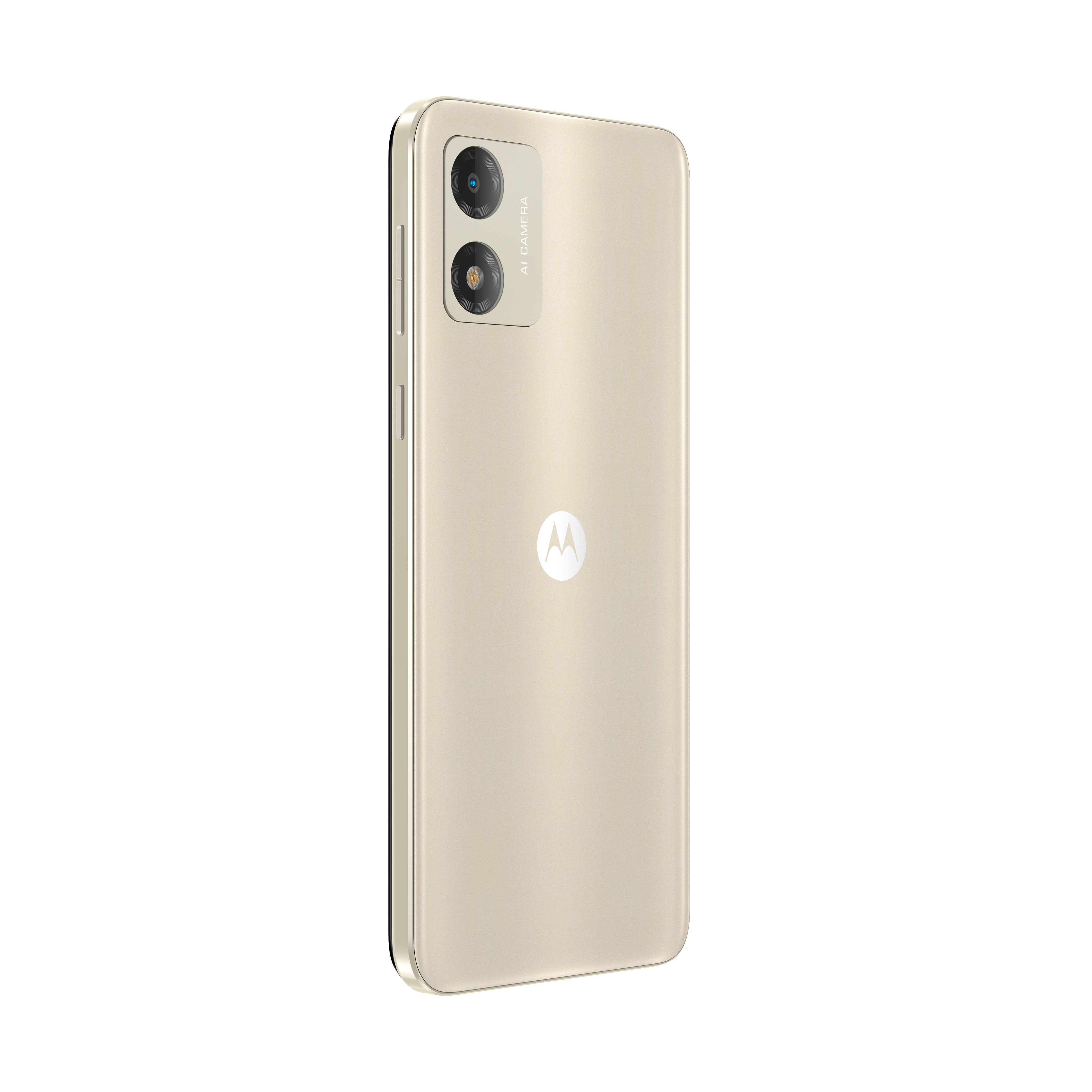 Goldenes Motorola-Telefon hinten mit Kameralinsen und dem Motorola-Logo.