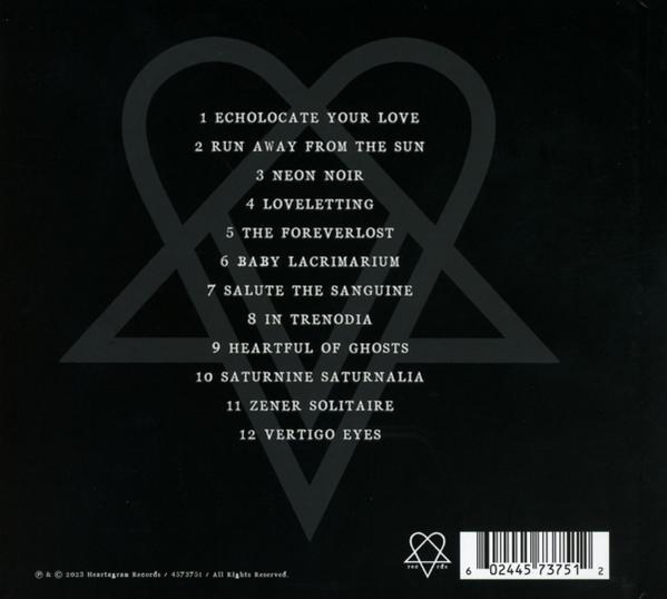 Dos de CD, noir avec un logo en forme de cœur et texte blanc avec titres de chansons.