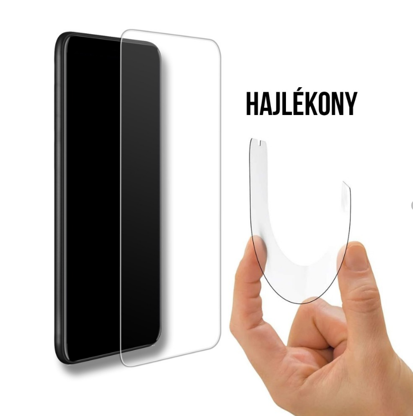Okostelefon és képernyővédő, rajta a 'HAJLEKONY' szóval.