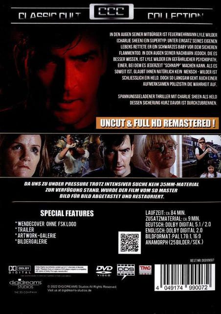 DVD-Hülle Rückseite. Text und Bilder. Enthält Schauspieler, Inhaltsangabe und Sonderausstattung.