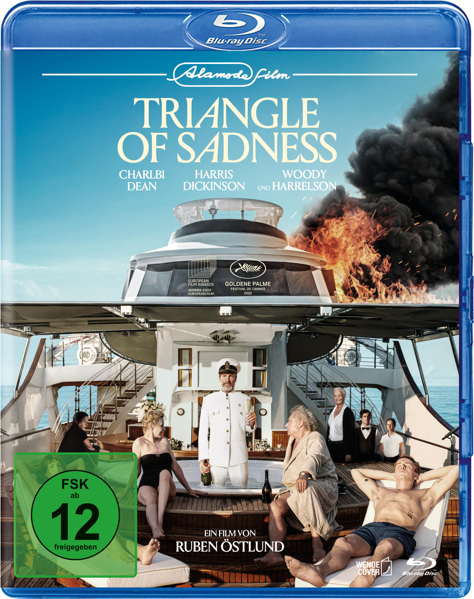Blu-ray-Cover mit Yachtszene. Titel: Triangle of Sadness.