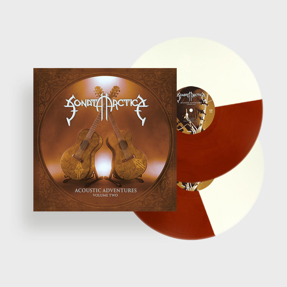 Vinylplatten mit Albumcover: Sonata Arctica - Acoustic Adventures. Zwei Platten in Weiß und Rot.