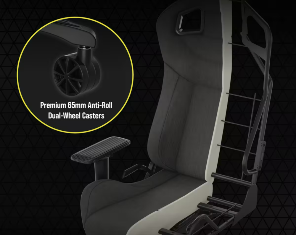 Corsair T3 Rush Fabric Speelstoel, zachte ademende bovenstof, verstelbaar nekkussen en lendensteun van traagschuim, grijs/antraciet