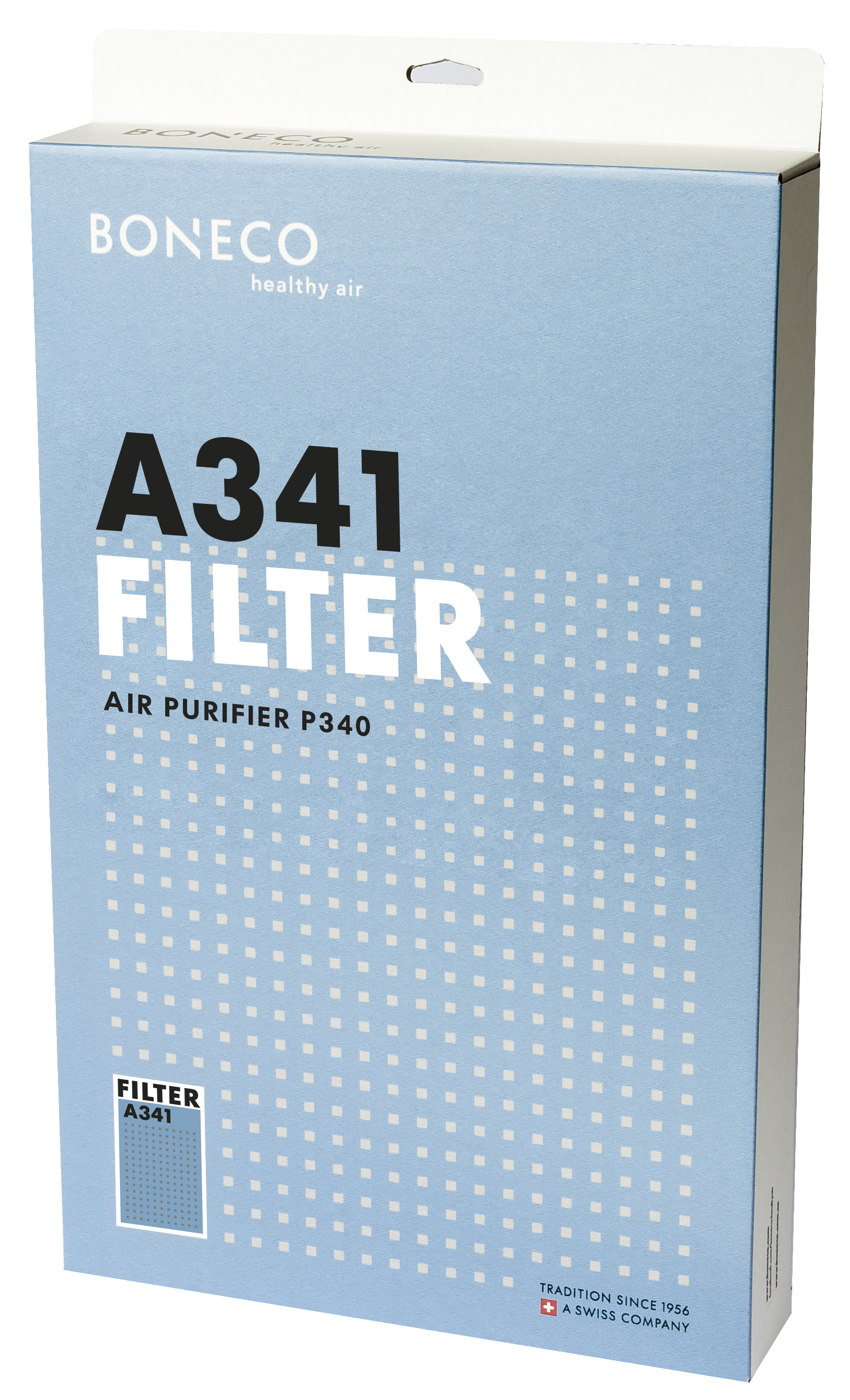 Eine blaue Filterbox. Die Box hat weißen Text, eine Filtergrafik und das Bonoco-Logo.