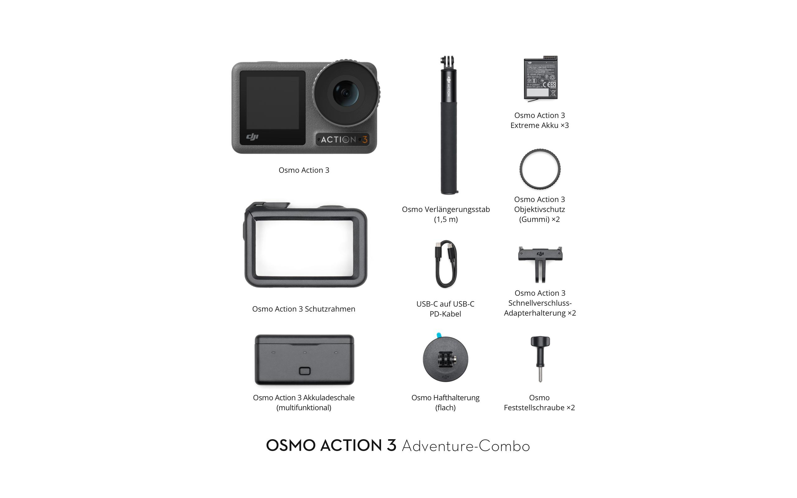DJI Osmo Action 3 Adventure-Combo Touchscreen WLAN, , Actioncam