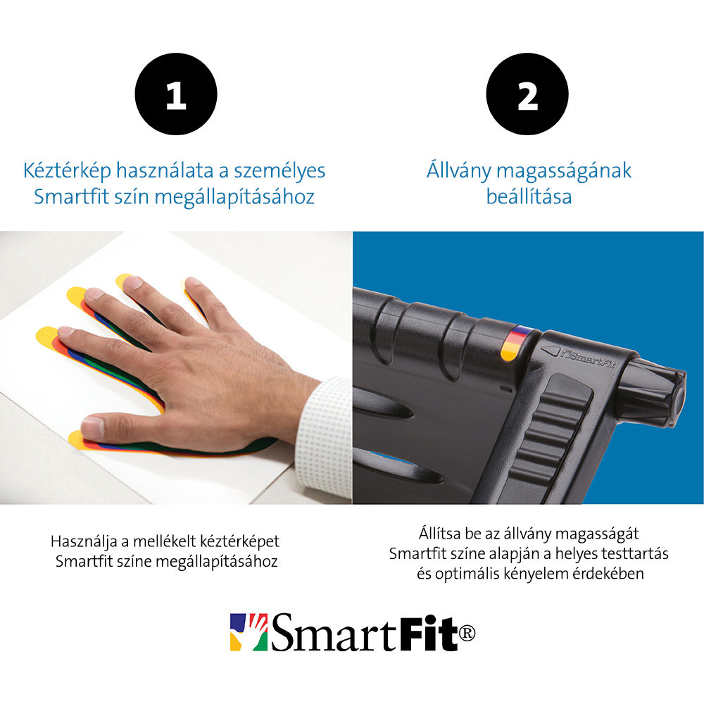 Útmutató a kéz méréséhez a Smartfithez. Egy kéz színesen van megjelölve.