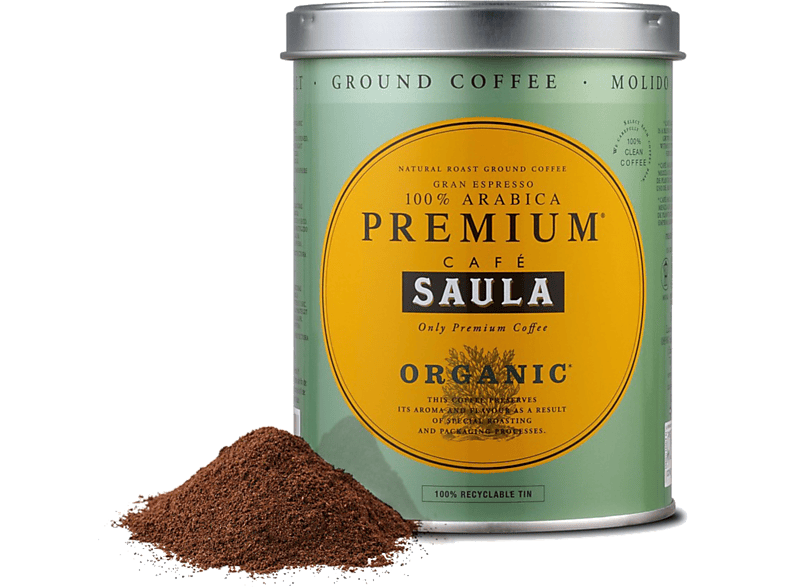 Café molido  Saula Premium Ecológico, Arábica, Intenso, 250 g