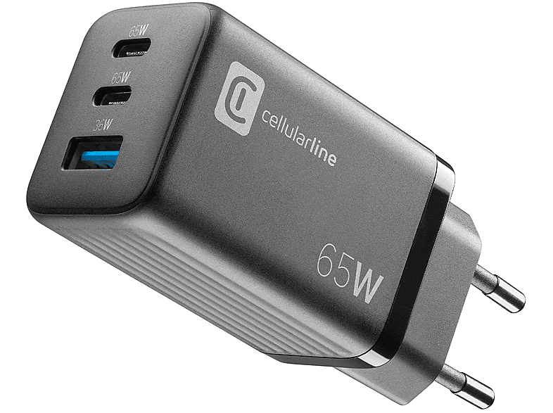 Caricabatteria Cellularline Multipower GaN 65W3porte