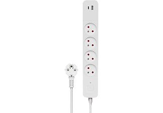 SAVIO túlfeszültségvédett hálózati kapcsolós elosztó, 4 aljzat, Type-C, USB-A, 1,5 méter,fehér (LZ-11)