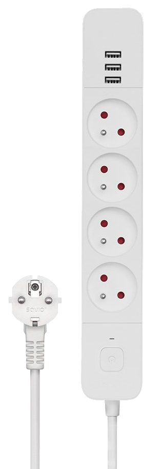SAVIO túlfeszültségvédett hálózati kapcsolós elosztó, 4 aljzat, 3x USB-A, 1,5 méter,fehér (LZ-12)