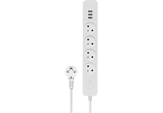 SAVIO túlfeszültségvédett hálózati kapcsolós elosztó, 4 aljzat, 3x USB-A, 1,5 méter,fehér (LZ-12)