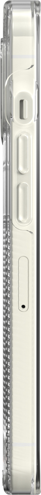 Coque de téléphone transparente. Vue latérale. Fond blanc.