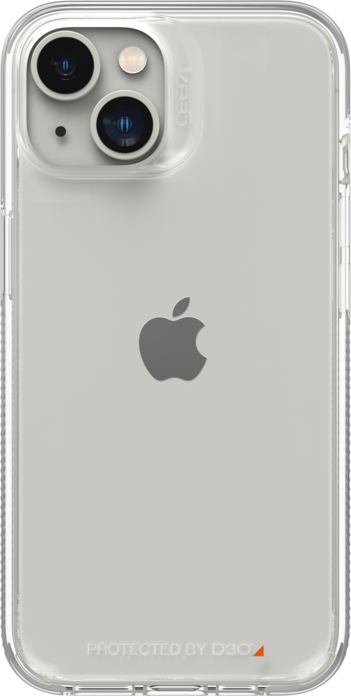 Coque transparente pour iPhone avec logo Apple. L'arrière d'un iPhone est visible à travers la coque.