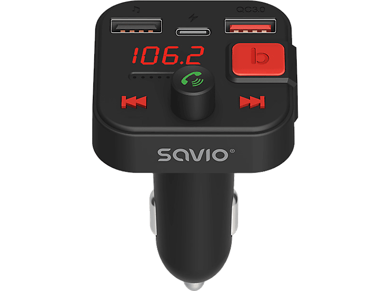 SAVIO Bluetooth 5.3 FM transzmitter, Quick Charge 3.0 (TR-15)