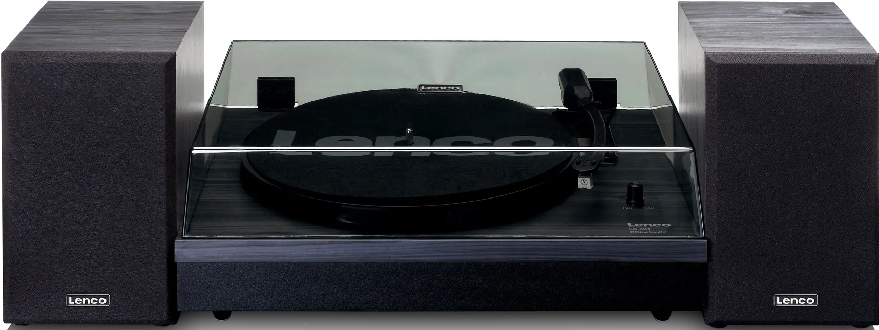 Platine avec deux enceintes, noir, marque Lenco.