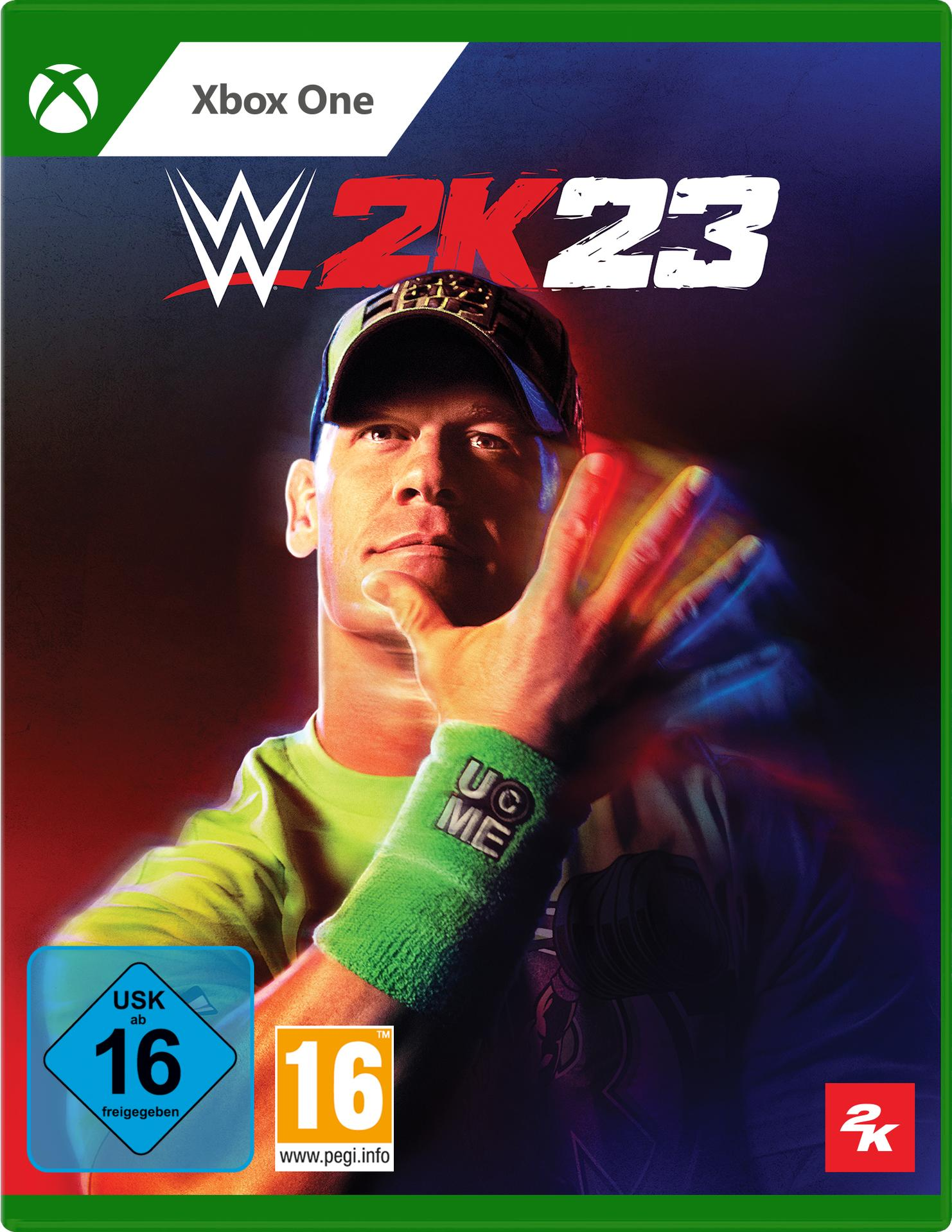 Xbox One Spielcover, WWE 2K23, John Cena, USK 16 Logo.