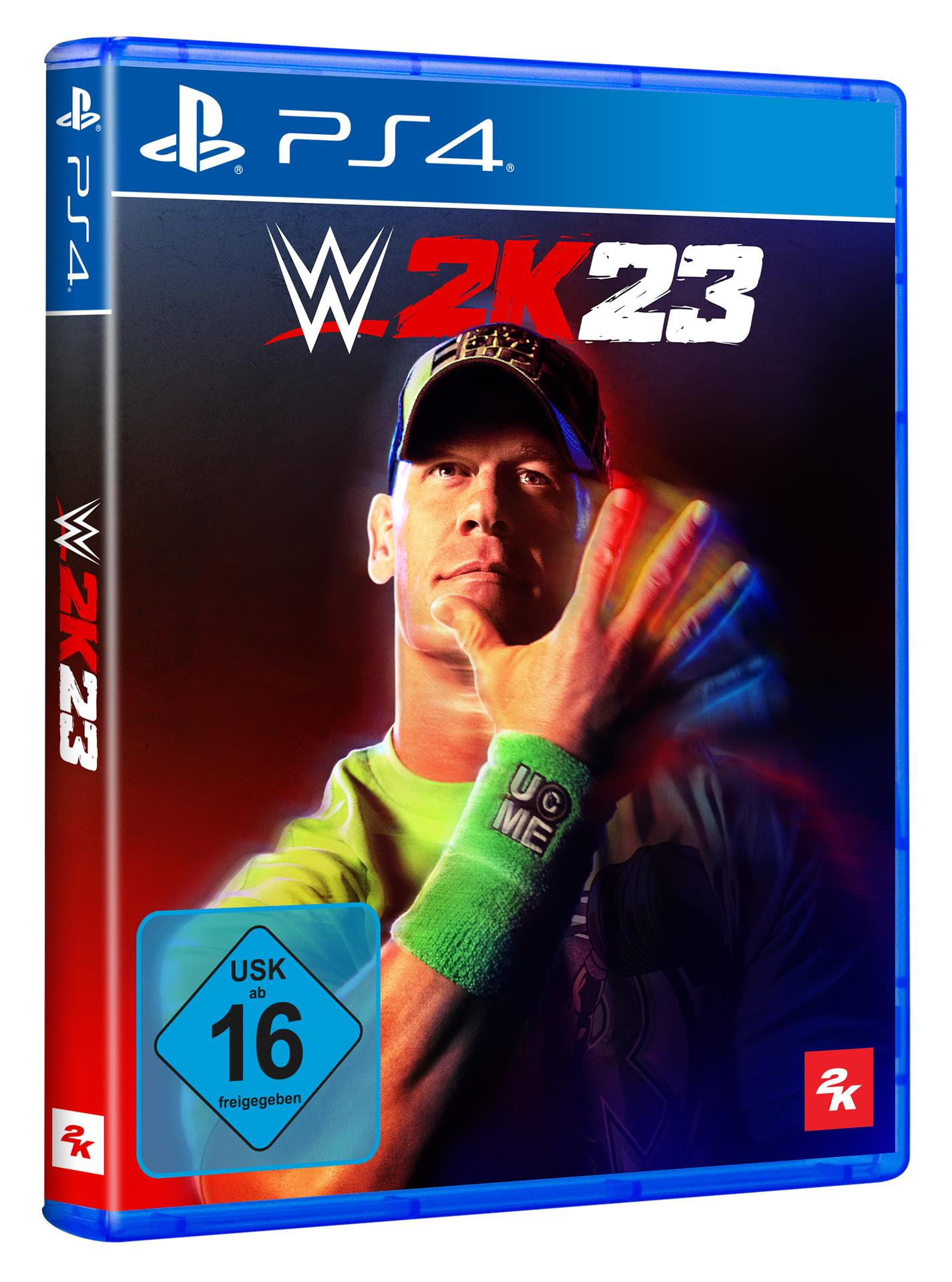 WWE 2K23 PS4-Spielbox mit John Cena auf dem Cover.