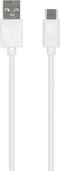 A white USB to USB-C cable with a white background.