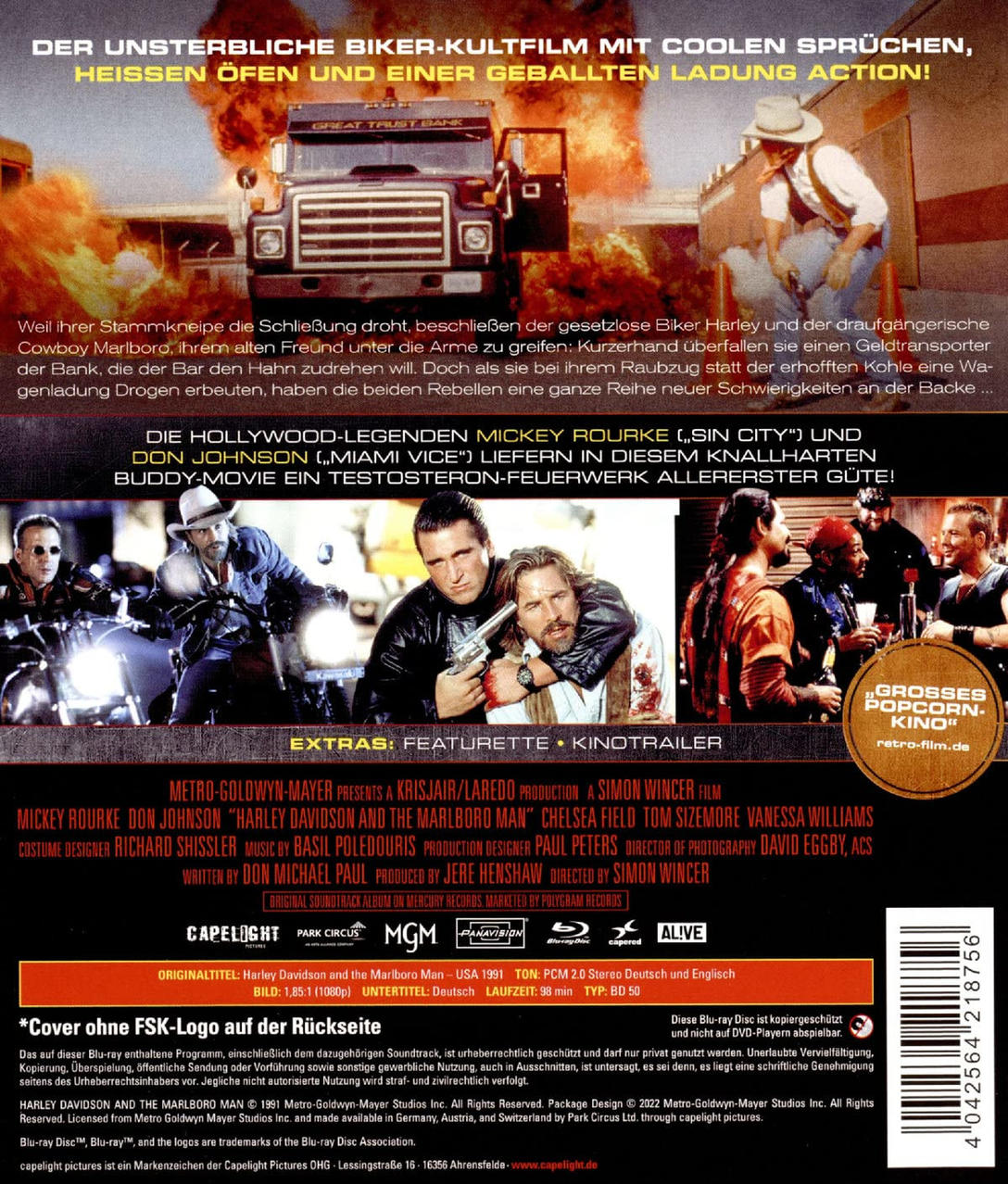 Filmposter für Harley Davidson and the Marlboro Man mit Schauspielern und einem Truck.