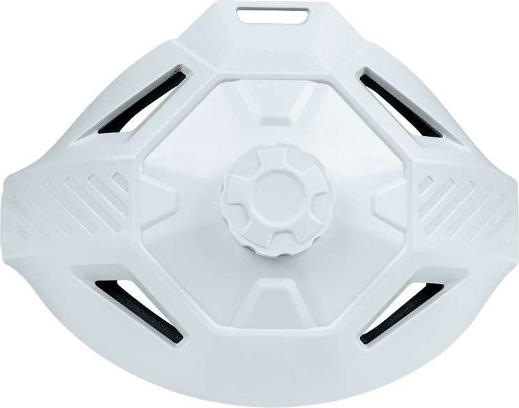 White, star shaped mask with black inserts.