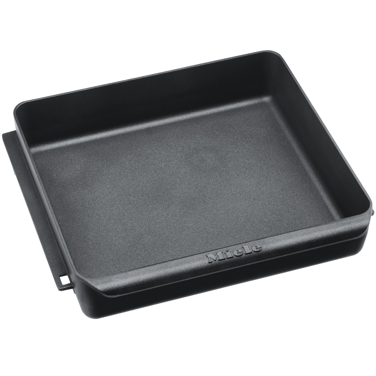 Schwarze Miele-Schale. Schräge Ansicht, weißer Hintergrund.