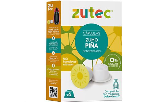 Cápsulas monodosis - Zutec Zumo de piña, Compatibles con cafeteras Dolce Gusto, Estuche de 6 cápsulas