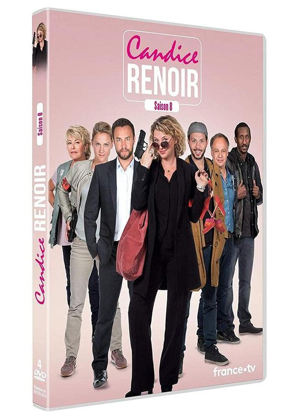 DVD-Cover von 'Candice Renoir', Staffel 8. Personengruppe, in der Mitte eine Frau mit Pistole.