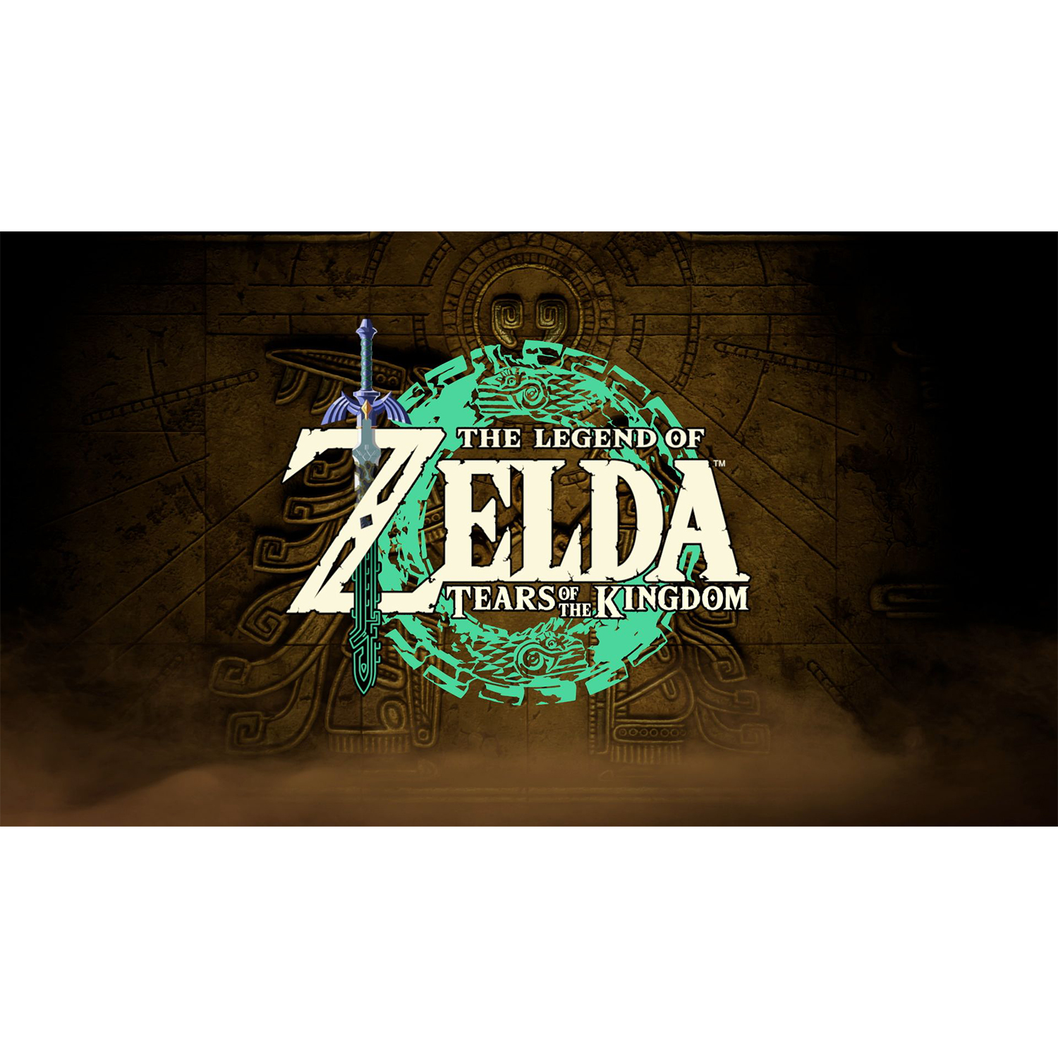 La copertina del gioco The Legend of Zelda presenta il logo con una spada di fronte a un design del tempio.