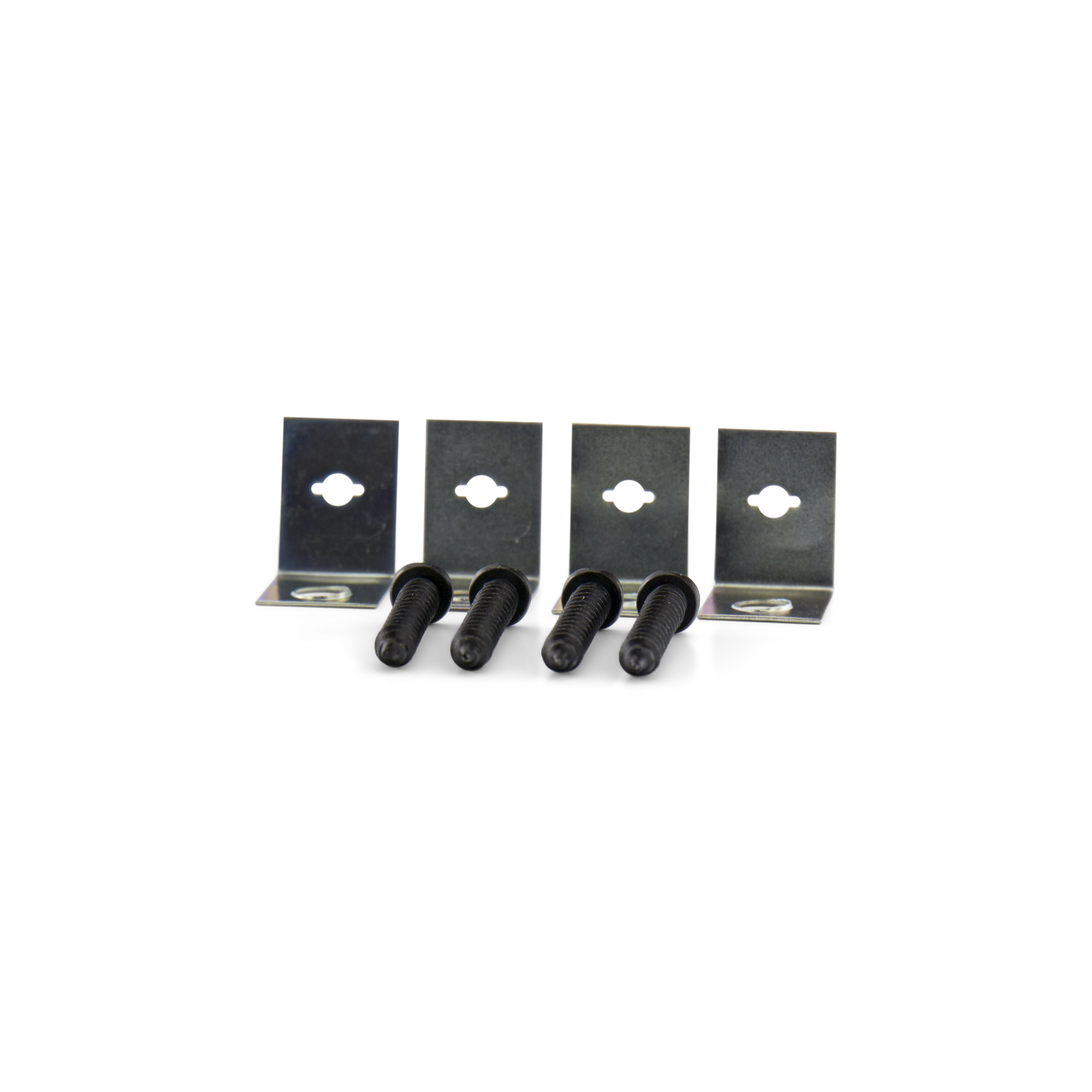 Four metal brackets and four black screws.