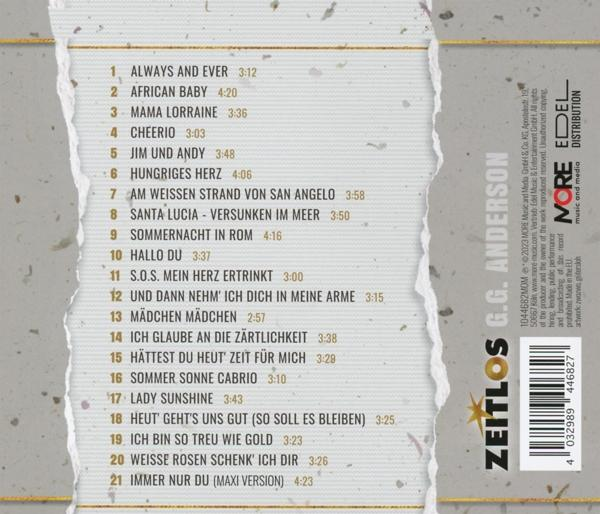 CD-Rückseite: Eine CD mit Songliste und Credits auf strukturiertem, beigem Hintergrund.