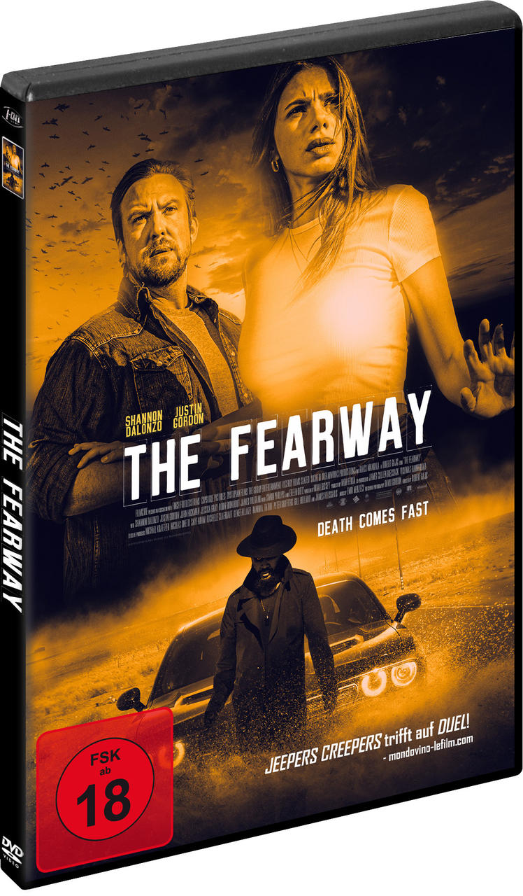 DVD-Cover: Ein Mann und eine Frau im Auto, eine schattenhafte Gestalt und der Titel 'The Fearway'.