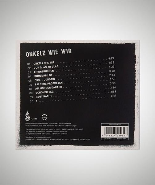 Rückseite eines Albums mit Titelliste und Credits. Schwarz und weiß.