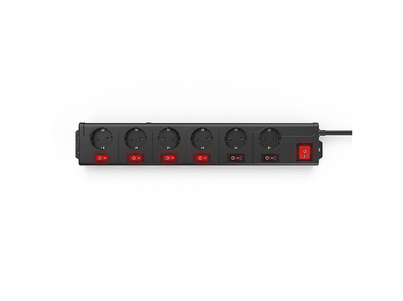 Regleta - Hama, 6 tomas, Cable de 1,4 m, 250 V, Protección contra sobretensiones, Interruptor Encendido/Apagado, Negro – imagen 2