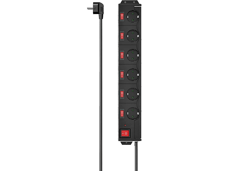 Hama, 6 tomas, Cable de 1,4 m, 250 V, Protección contra sobretensiones, Interruptor Encendido/Apagado, Negro