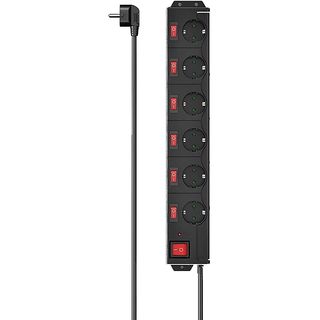 Regleta - Hama, 6 tomas, Cable de 1,4 m, 250 V, Protección contra sobretensiones, Interruptor de Encendido/Apagado, Negro