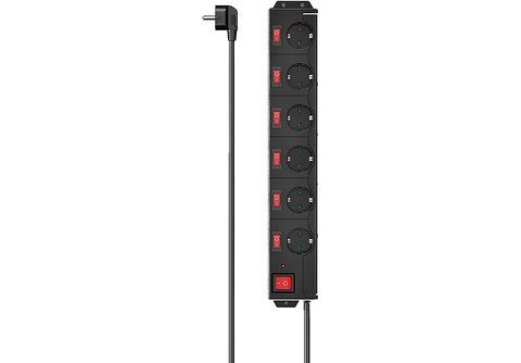 Regleta  Hama, 6 tomas, Cable de 1,4 m, 250 V, Protección contra  sobretensiones, Interruptor de Encendido/Apagado, Negro