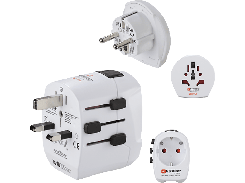 Adaptador de viaje - World to Europe Hama, 2 entradas USB, 250 V, Compatible con hasta 200 países, Blanco