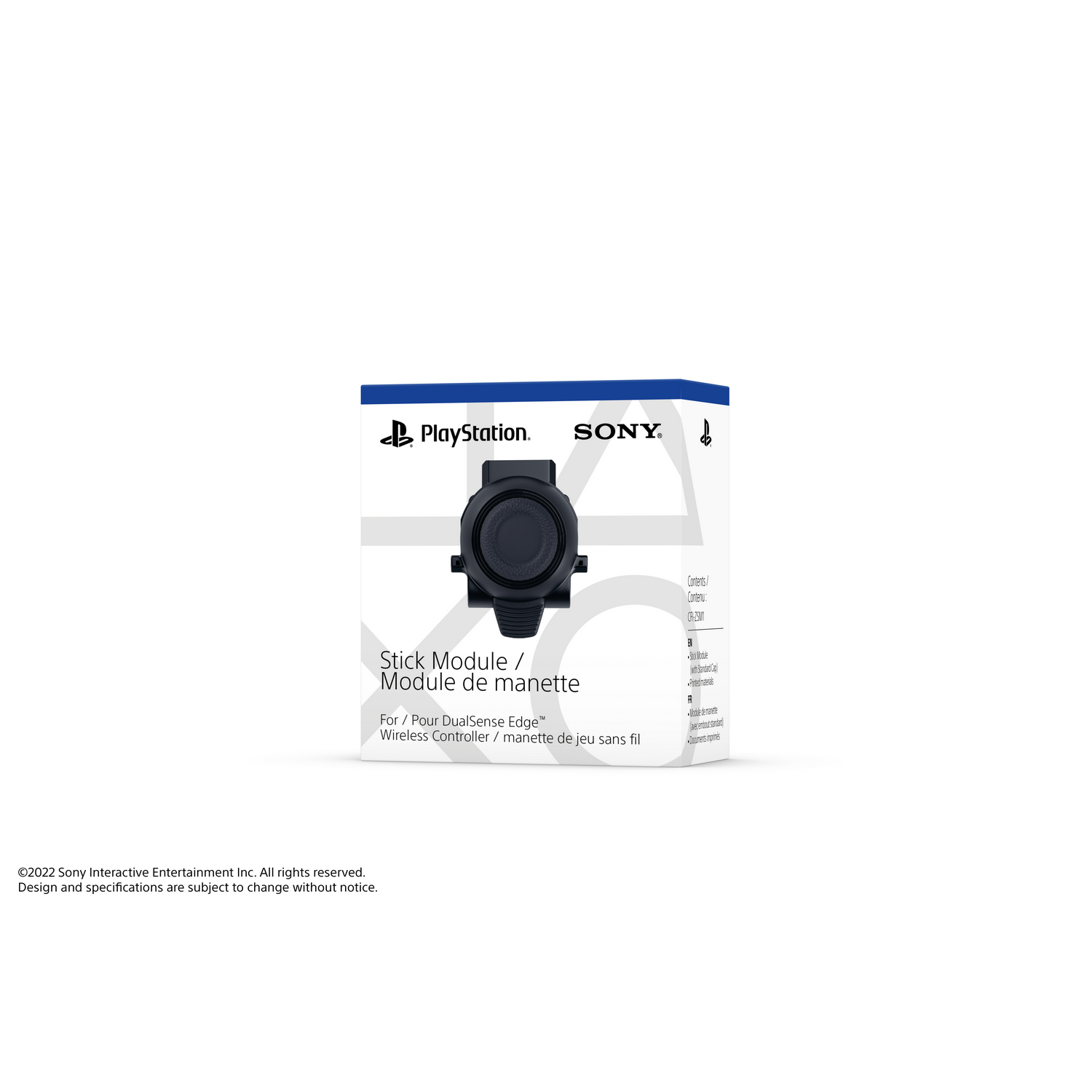 A white box with a black stick module, a Playstation logo, and a Sony logo is displayed.