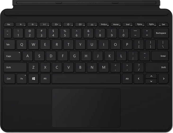 Zwart toetsenbord voor tablet met trackpad en functietoetsen.
