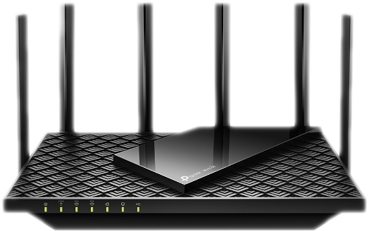 Un routeur noir avec six antennes, un design moderne et élégant, et plusieurs voyants lumineux.