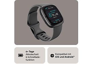 FITBIT Sense 2 Smartwatch Aluminium Elastomer, S/L, Shadow Grey/Graphite