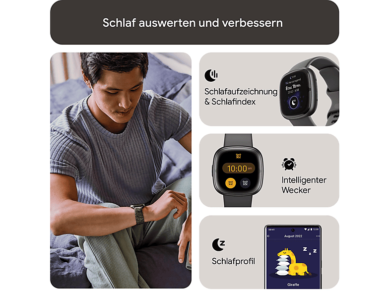 FITBIT Sense 2 Smartwatch Aluminium Elastomer, S/L, Shadow Grey/Graphite